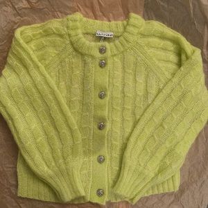 Ganni Acid Yellow Mohair Cardigan Sweater